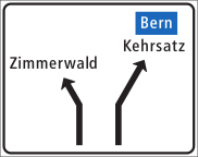 Vorwegweiser mit Fahrstreifenaufteilung auf Nebenstrassen